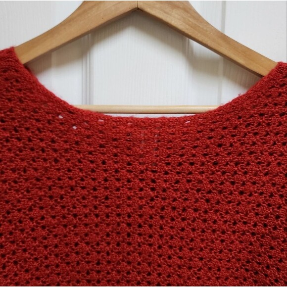 Chico's Sweater Womens XL Red Wool Mohair Blend Open Knit 3/4 Sleeve Pullover - Picture 4 of 8